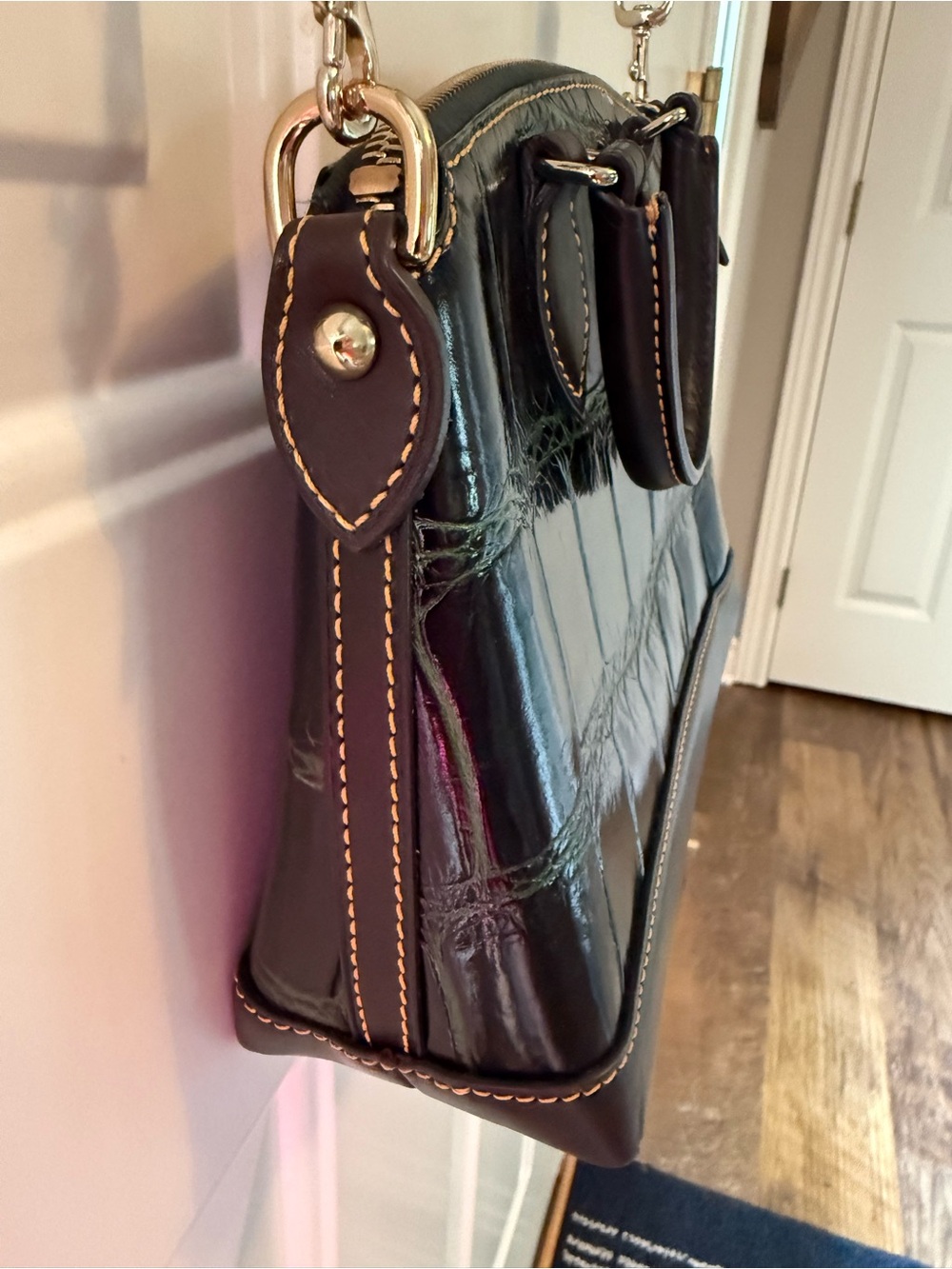 Dooney & Bourke Green Croc-Embossed Leather mini Dillen Satchel Dark Brown Trim - Picture 8 of 16